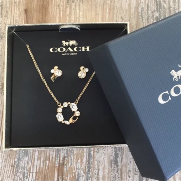 Coach Jewelry Coach Pendant Necklace Earring Set Gift Box Nwt